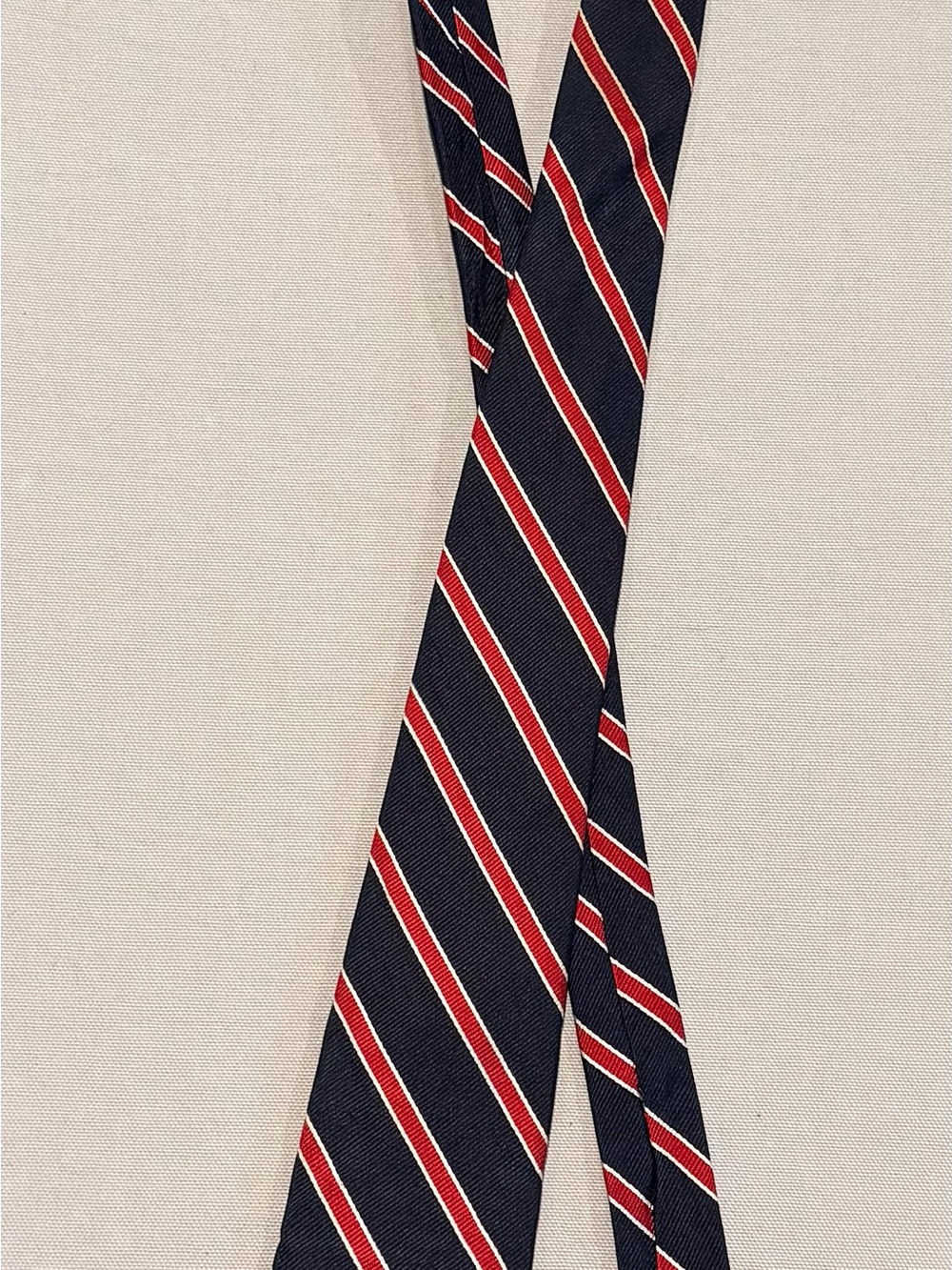 102 Madison 100% SILK Navy Tie with Red and White Diagonal Stripes